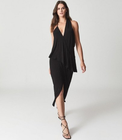 REISS XENA STRAPPY OPEN BACK COCKTAIL DRESS BLACK ~ glamorous LBD ~ asymmetric evening occasion dresses ~ event glamour - flipped