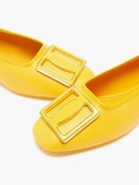 SALVATORE FERRAGAMO Buckle-plaque yellow leather ballet flats / round toe ballerinas / designer flat ballerina shoes