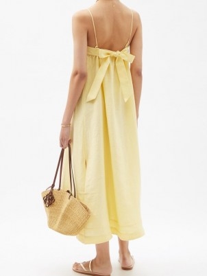 CASA RAKI Vicky tie-back yellow organic-linen dress ~ beautiful spaghetti strap sundresses ~ back detail dresses - flipped