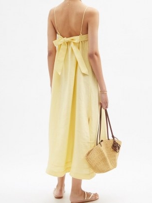CASA RAKI Vicky tie-back yellow organic-linen dress ~ beautiful spaghetti strap sundresses ~ back detail dresses
