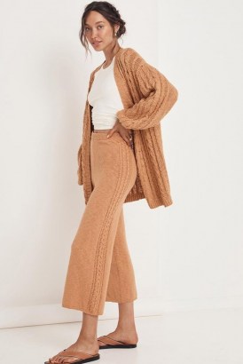 SPELL YELLOWSTONE KNIT PANTS Caramel ~ womens light brown knitted crop leg trousers ~ women’s neutral knitwear fashion - flipped