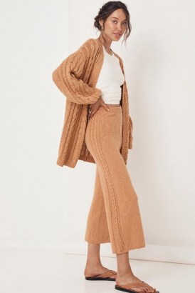 SPELL YELLOWSTONE KNIT PANTS Caramel ~ womens light brown knitted crop leg trousers ~ women’s neutral knitwear fashion