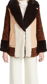 A.L.C. Stefan Sherpa Coat Brown Multi / neutral colour block coats / womens faux fur textured outerwear