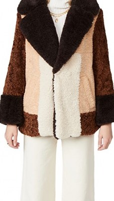 A.L.C. Stefan Sherpa Coat Brown Multi / neutral colour block coats / womens faux fur textured outerwear - flipped