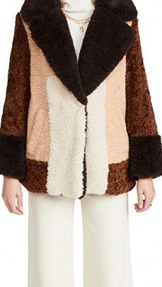 A.L.C. Stefan Sherpa Coat Brown Multi / neutral colour block coats / womens faux fur textured outerwear