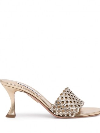 Aquazzura Crystal Candy 75mm gold tone mules ~ luxe metallic mule sandals - flipped
