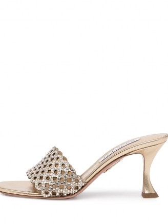 Aquazzura Crystal Candy 75mm gold tone mules ~ luxe metallic mule sandals