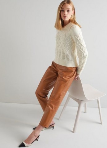 L.K. BENNETT ARRAN TOBACCO BROWN LEATHER TROUSERS ~ womens luxe straight cut trousers - flipped