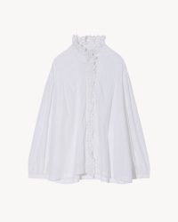 NILI LOTAN ASHLYN SHIRT WHITE – romantic ruffled cotton shirts – high ruffle neck tops