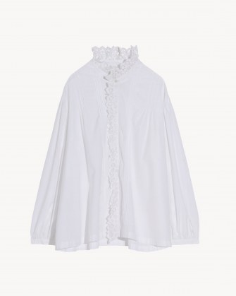 NILI LOTAN ASHLYN SHIRT WHITE – romantic ruffled cotton shirts – high ruffle neck tops - flipped