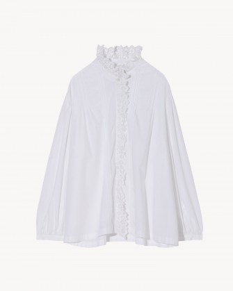 NILI LOTAN ASHLYN SHIRT WHITE – romantic ruffled cotton shirts – high ruffle neck tops