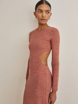 Reformation Auguste Dress in Spice – ribbed knit cut out detail maxi dresses - flipped
