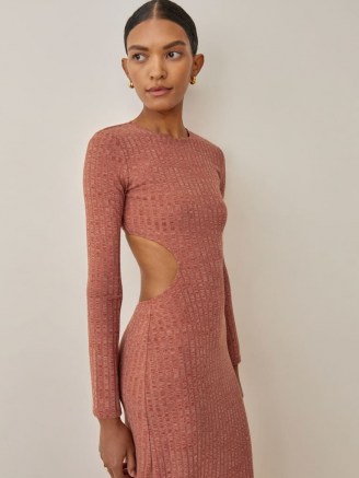 Reformation Auguste Dress in Spice – ribbed knit cut out detail maxi dresses