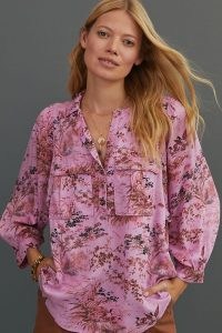 Pilcro Femme Utility Buttondown Shirt Pink Combo / tree and bird print pullover shirts