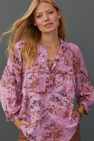 Pilcro Femme Utility Buttondown Shirt Pink Combo / tree and bird print pullover shirts - flipped