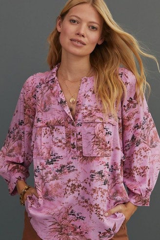 Pilcro Femme Utility Buttondown Shirt Pink Combo / tree and bird print pullover shirts