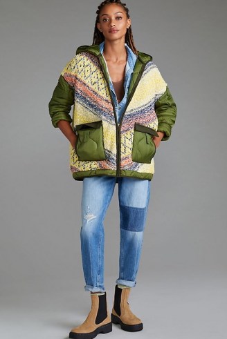 Pilcro Knit Quilted Coat / womens part knitted sports inspired coats / women’s sportswear style jackets