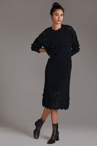ANTHROPOLOGIE Crochet Jumper Dress Set Black / feminine knitwear fashion sets / sleeveless dress and jumper co-ord / womens clothing sets