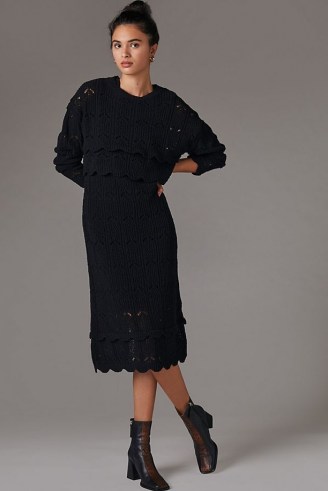 ANTHROPOLOGIE Crochet Jumper Dress Set Black / feminine knitwear fashion sets / sleeveless dress and jumper co-ord / womens clothing sets - flipped