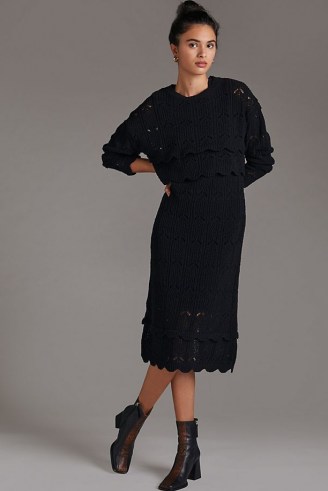 ANTHROPOLOGIE Crochet Jumper Dress Set Black / feminine knitwear fashion sets / sleeveless dress and jumper co-ord / womens clothing sets