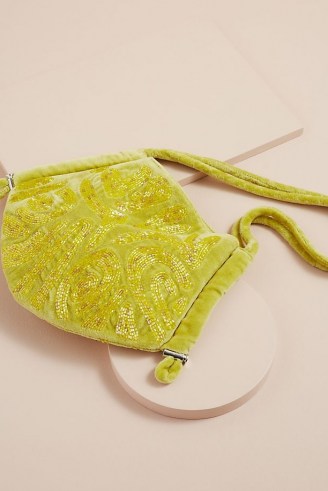 Hvisk Beaded Alore Bag Lime – beaded bags – luxe style shoulder bags - flipped