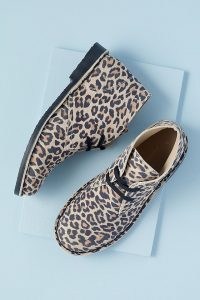 Anthropologie Leopard-Print Suede Desert Boots – womens animal print footwear