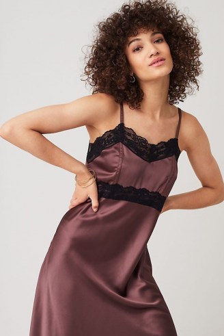 Anthropologie Lace Slip Dress in Mauve | purple strappy cross-back cami dresses | vintage style fashion - flipped