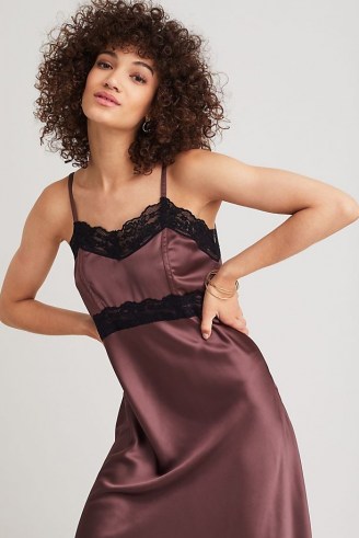 Anthropologie Lace Slip Dress in Mauve | purple strappy cross-back cami dresses | vintage style fashion