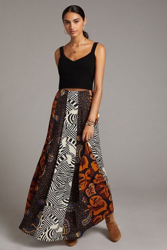 Farm Rio Abstract Contrast Maxi Skirt – long length mixed print skirts