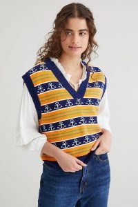 Resume Gordonrs Vest Orange – women’s sweater vests – knitted tanks – womens retro tank tops – sea inspired anchor pattern knitwear