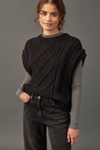 Selected Femme Piper Knitted Vest Black – cable knit sweater vests – womens textured tanks – women’s fashionable knitwear - flipped