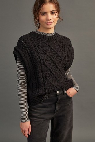 Selected Femme Piper Knitted Vest Black – cable knit sweater vests – womens textured tanks – women’s fashionable knitwear