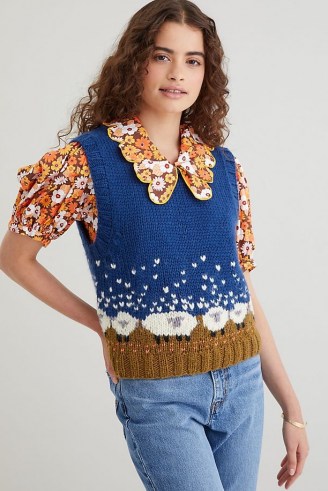 Resume Gerdars Vest Navy – cute sheep motif sweater vests – women’s blue knitted tank tops