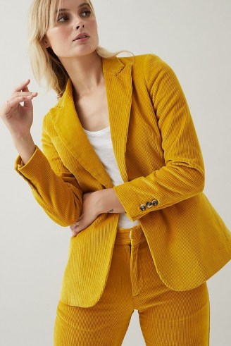 Fabienne Chapot Elodie Blazer in Maize – womens yellow cord blazers – women’s single breasted corduroy jackets - flipped
