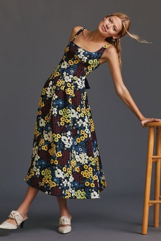 Maeve Marigold Maxi Dress / sleeveless square neck fit and flare dresses