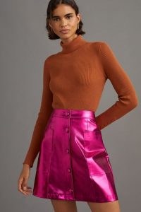 Maeve Metallic Mini Skirt Pink / bright high shine skirts