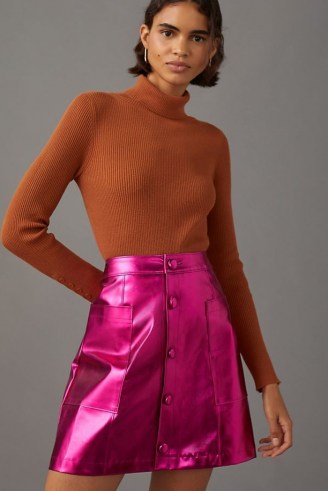 Maeve Metallic Mini Skirt Pink / bright high shine skirts - flipped