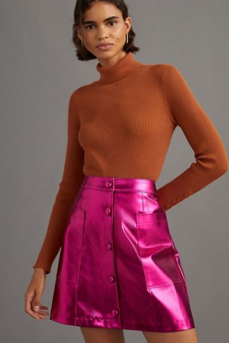 Maeve Metallic Mini Skirt Pink / bright high shine skirts