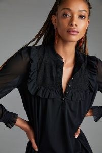 Anthropologie Ruffled Lace Top in Black – frill trimmed tops