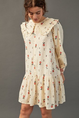 Stella Nova Sassi May Mini Dress in Cream ~ fruit print oversized collar dresses ~ cherry prints ~ tiered hem - flipped