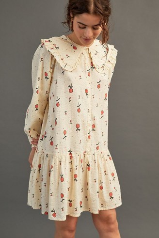 Stella Nova Sassi May Mini Dress in Cream ~ fruit print oversized collar dresses ~ cherry prints ~ tiered hem