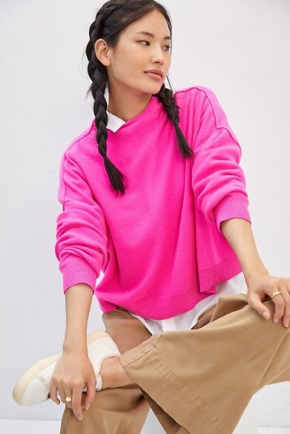 Anthropologie Alani Cashmere Mock Neck Jumper in Medium Pink | bright pullovers - flipped
