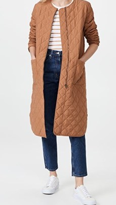 BB Dakota Quilt For Speed Coat in Dark Camel ~ brown longline curved hem quilted coats ~ womens autumn and winter outerwear - flipped