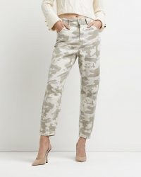 RIVER ISLAND Beige camo print tapered trousers / womens camouflage print fashion