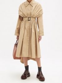 LOEWE Gathered cotton trench coat | womens beige belted coats | asymmetric hem | women’s contemporary autumn outerwear