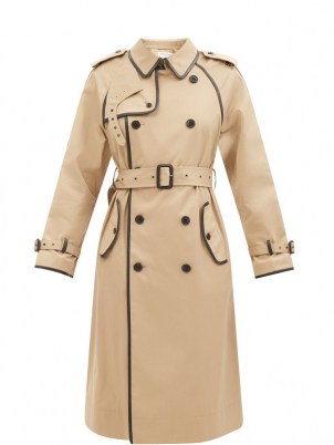 SAINT LAURENT Beige leather-piping gabardine trench coat | classic belted coats | womens autumn designer outerwear - flipped