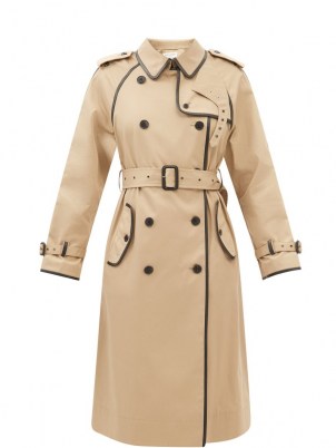 SAINT LAURENT Beige leather-piping gabardine trench coat | classic belted coats | womens autumn designer outerwear