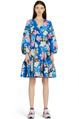 Kaitlin Johnson x Gorman BIG BLUE DRESS / floral silk linen blend balloon sleeve dresses / relaxed fit / tiered hem - flipped