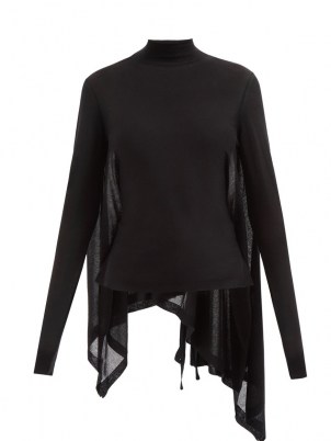 ANN DEMEULEMEESTER Alicia black high-neck cashmere-blend sweater ~ chic asymmetric drape back sweaters ~ contemporary knitwear