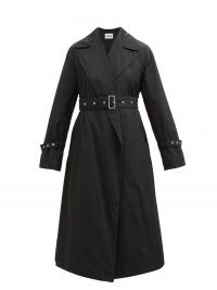 JIL SANDER Belted black taffeta trench coat | womens designer coats